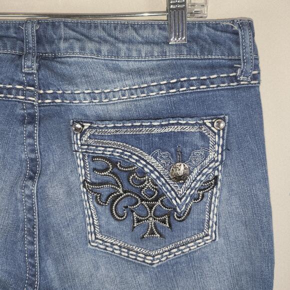 Rock 47 by Wrangler Western Jeans Cross Embellishment Pockets Sz 11/33" Inseam - Picture 6 of 10